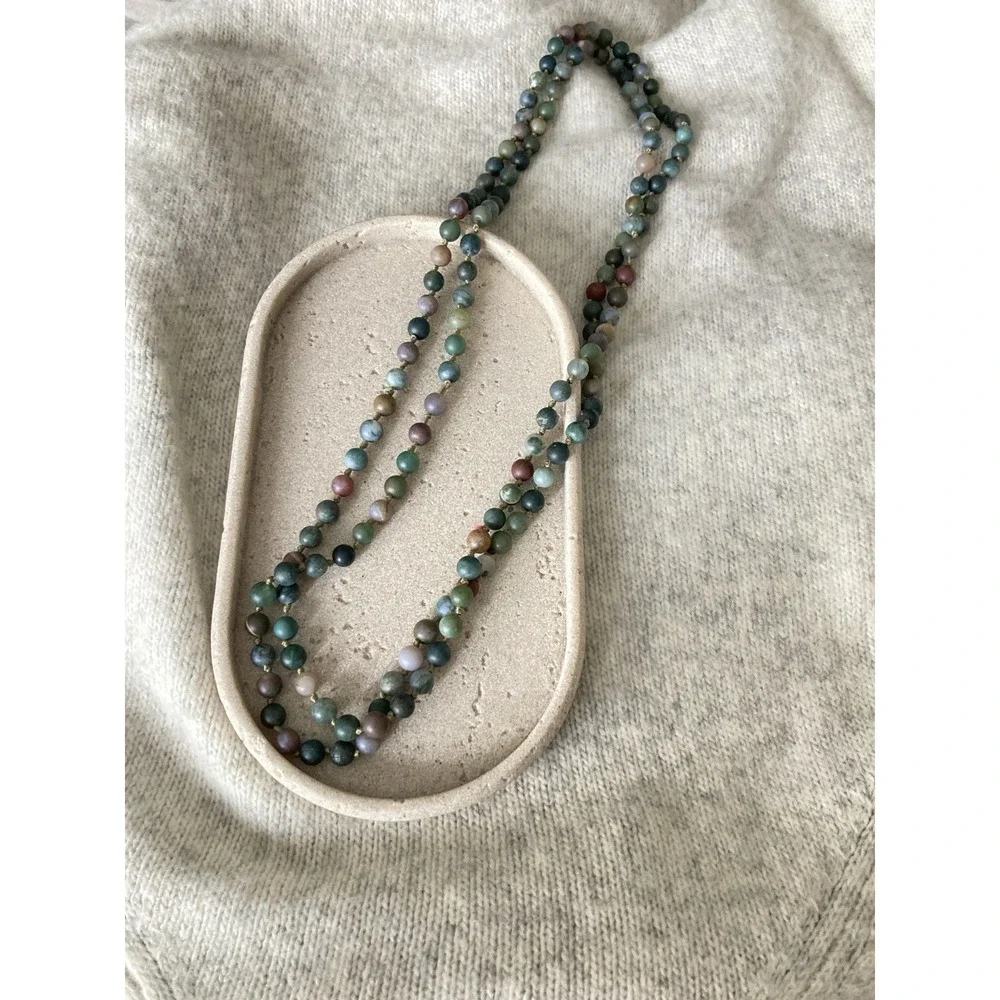 Multi Strand Matte Stone Beaded‎ Necklace Knotted Earth Tones Long Wrappable
